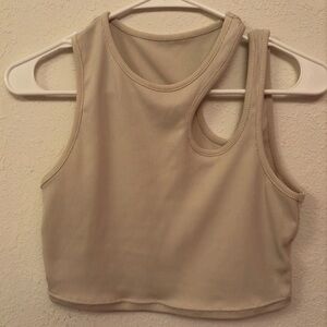 Beige Ribbed Women's Crop Tank Top